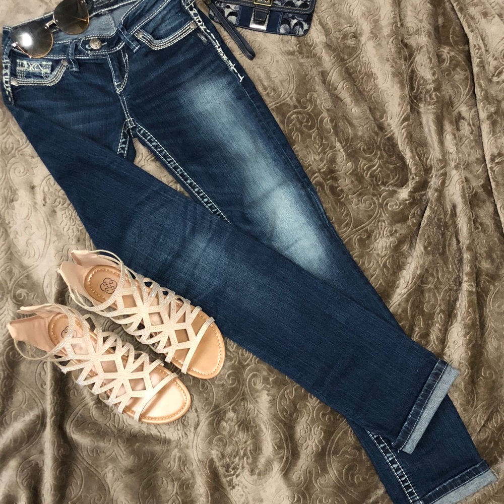 Silver Strait Leg Denim Jeans with White Seams